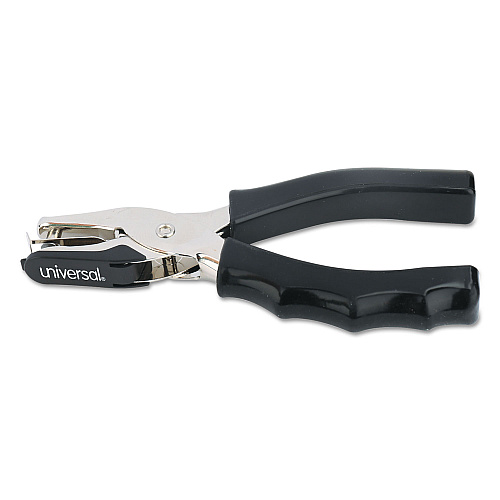 Universal Eight-Sheet Handheld One-Hole Punch, 1/4" Holes, Metal with Rubber Grip, Black (UNV74321)
