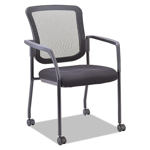 Alera Elusion Series Mesh Back Stacking Guest Chair, 26" x 25.6" x 36.2", Black Seat, Black Back, Black Base (ALEEL4314)