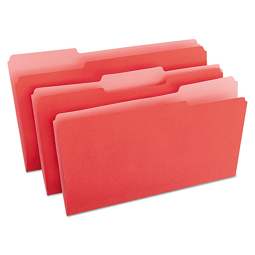 Universal Deluxe Colored Top Tab File Folders, 1/3-Cut Tabs: Assorted, Legal Size, Red/Light Red, 100/Box (UNV10523)