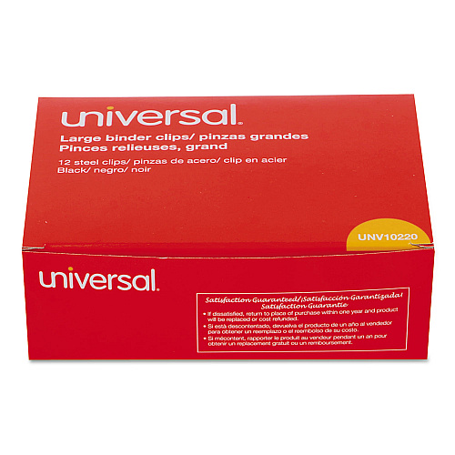 Universal Binder Clips, Large, Black/Silver, 12/Box (UNV10220)