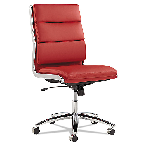 Alera Neratoli Mid-Back Slim Profile Chair, Faux Leather, Supports Up to 275 lb, Red Seat/Back, Chrome Base (ALENR4239)