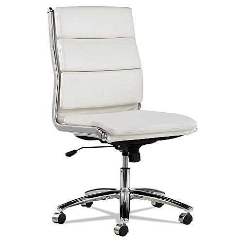 Alera Neratoli Mid-Back Slim Profile Chair, Faux Leather, Up to 275 lb, 18.3" to 21.85" Seat Height, White Seat/Back, Chrome (ALENR4206)