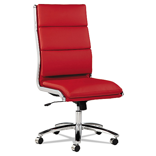 Alera Neratoli High-Back Slim Profile Chair, Faux Leather, Up to 275 lb, 17.32" to 21.25" Seat Height, Red Seat/Back, Chrome (ALENR4139)