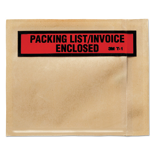 3M Top Print Self-Adhesive Packing List Envelope, Top-Print Front: Packing List/Invoice Enclosed, 4.5 x 5.5, Clear, 1,000/Box (T11000)