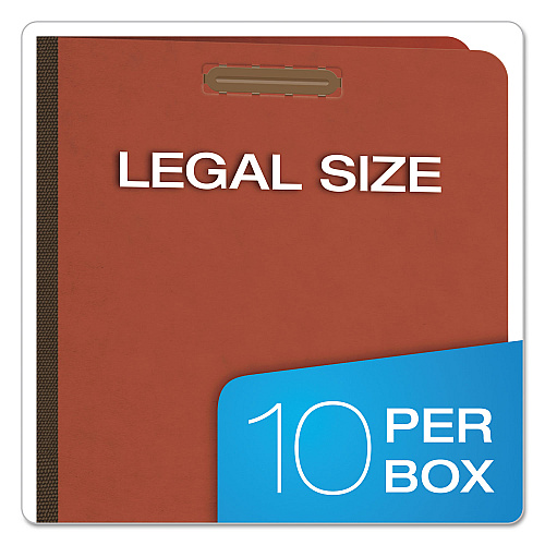 Pendaflex Six-Section Pressboard Classification Folders, 2" Expansion, 2 Dividers, 6 Fasteners, Legal Size, Red Exterior, 10/Box (2257R)