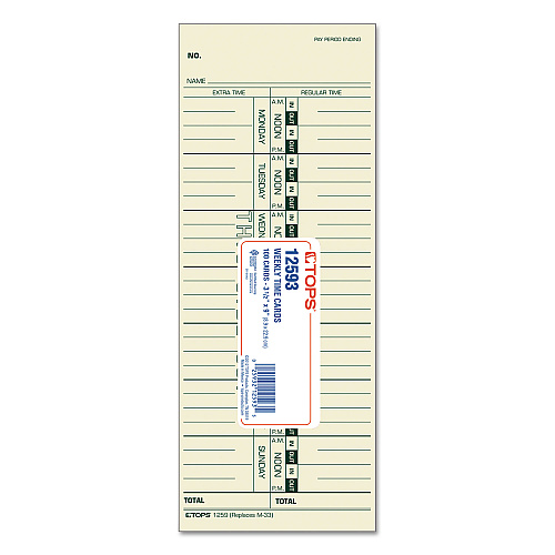 TOPS Time Clock Cards, Replacement for 10-800292/M-33, One Side, 3.5 x 9, 100/Pack (12593)