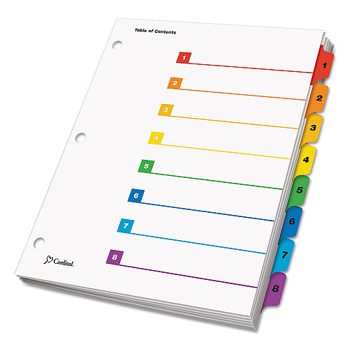 Cardinal OneStep Printable Table of Contents and Dividers, 8-Tab, 1 to 8, 11 x 8.5, White, Assorted Tabs, 1 Set (60818)