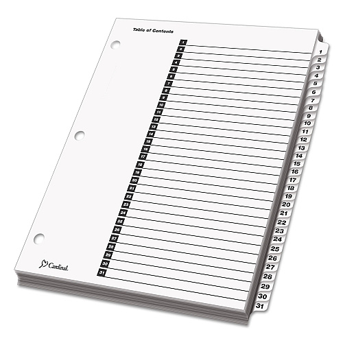 Cardinal OneStep Printable Table of Contents and Dividers, 31-Tab, 1 to 31, 11 x 8.5, White, White Tabs, 1 Set (60113)