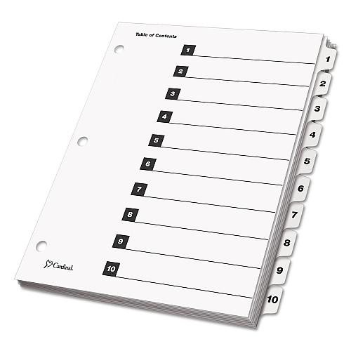 Cardinal OneStep Printable Table of Contents and Dividers, 10-Tab, 1 to 10, 11 x 8.5, White, White Tabs, 1 Set (61013)