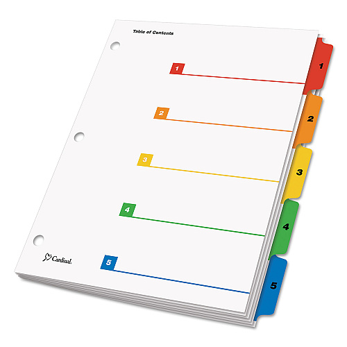 Cardinal OneStep Printable Table of Contents and Dividers, 5-Tab, 1 to 5, 11 x 8.5, White, Assorted Tabs, 1 Set (60518)