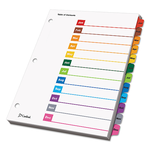 Cardinal OneStep Printable Table of Contents and Dividers, 12-Tab, Jan. to Dec., 11 x 8.5, White, Assorted Tabs, 1 Set (60318)