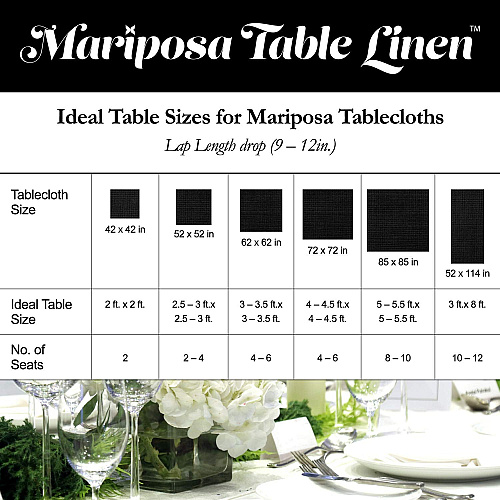 Mariposa Tablecloth 52x52 Black - Case Of 24 (TL-52X52-BLACK-CS)