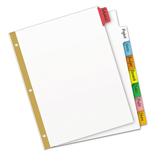 Avery Write and Erase Big Tab Paper Dividers, 8-Tab, 11 x 8.5, White, Assorted Tabs,1 Set (23079)
