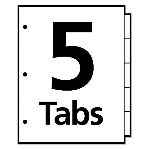Avery Write and Erase Big Tab Durable Plastic Dividers, 3-Hole Punched, 5-Tab, 11 x 8.5, White, 1 Set (16370)