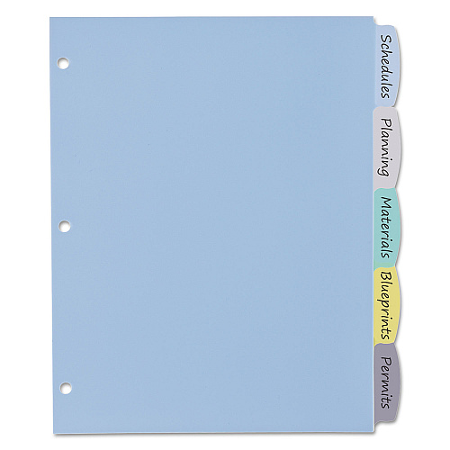 Avery Write and Erase Big Tab Durable Plastic Dividers, 3-Hole Punched, 5-Tab, 11 x 8.5, Assorted, 1 Set (16170)