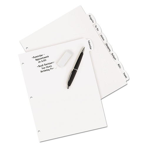 Avery Write and Erase Big Tab Durable Plastic Dividers, 3-Hole Punched, 8-Tab, 11 x 8.5, White, 1 Set (16371)