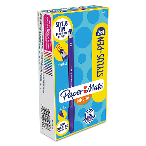 Paper Mate InkJoy 100 Stick Ballpoint Pen/Stylus, 1mm, Assorted Ink/Barrel, Dozen (1951350)