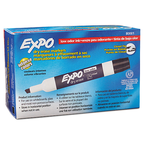 EXPO Low-Odor Dry-Erase Marker, Broad Chisel Tip, Black, Dozen (80001)