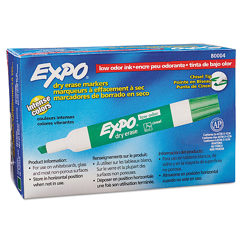 EXPO Low-Odor Dry-Erase Marker, Broad Chisel Tip, Green, Dozen (80004)
