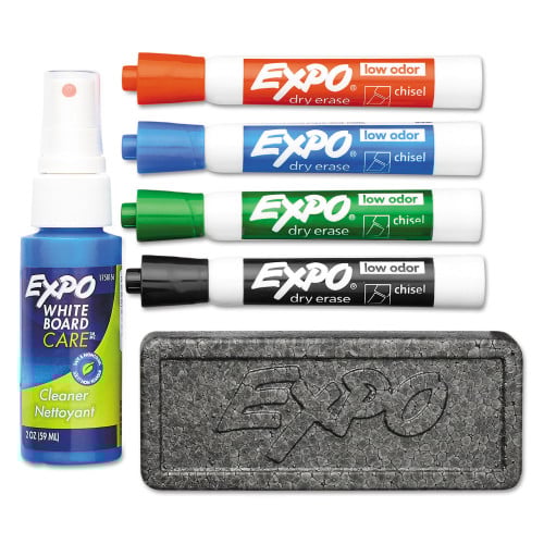 EXPO LowOdor Dry Erase Marker Starter Set, Broad Chisel Tip, Assorted