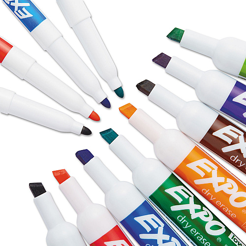 EXPO Low-Odor Dry Erase Marker, Eraser and Cleaner Kit, Medium Assorted Tips, Assorted Colors, 12/Set (80054)