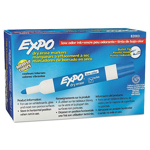 EXPO Low-Odor Dry-Erase Marker, Medium Bullet Tip, Blue, Dozen (82003)