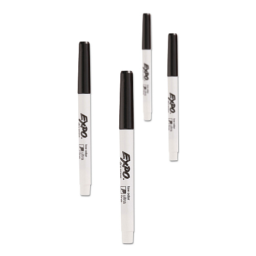 EXPO Low-Odor Dry-Erase Marker, Extra-Fine Bullet Tip, Black, 4/Pack (1871774)