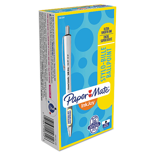 Paper Mate InkJoy 700 RT Ballpoint Pen, Retractable, Medium 1 mm, Black Ink, White/Gray Barrel, Dozen (1951347)