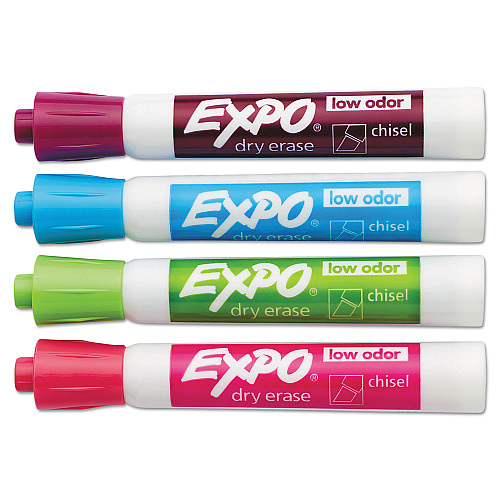 EXPO Low-Odor Dry-Erase Marker, Broad Chisel Tip, Assorted Pastel Colors, 4/Set (81029)