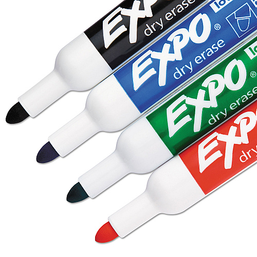 EXPO Low-Odor Dry-Erase Marker, Medium Bullet Tip, Assorted Colors, 4/Set (82074)