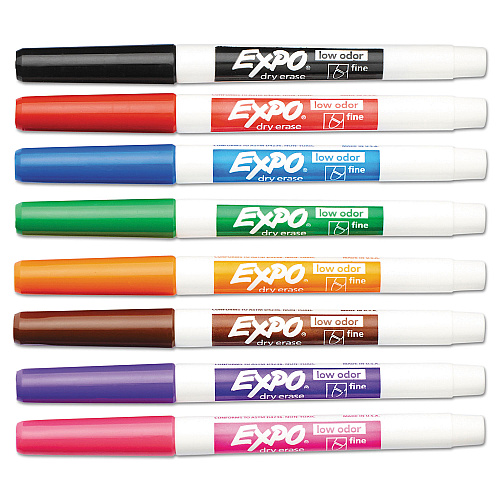 EXPO Low-Odor Dry-Erase Marker, Fine Bullet Tip, Assorted Colors, 8/Set (86601)