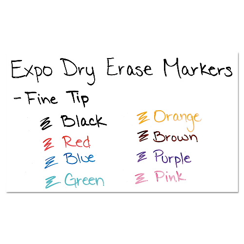 EXPO Low-Odor Dry-Erase Marker, Fine Bullet Tip, Assorted Colors, 8/Set (86601)