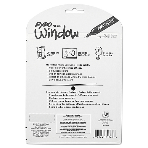 EXPO Neon Windows Dry Erase Marker, Broad Bullet Tip, Assorted Colors, 5/Pack (1752226)