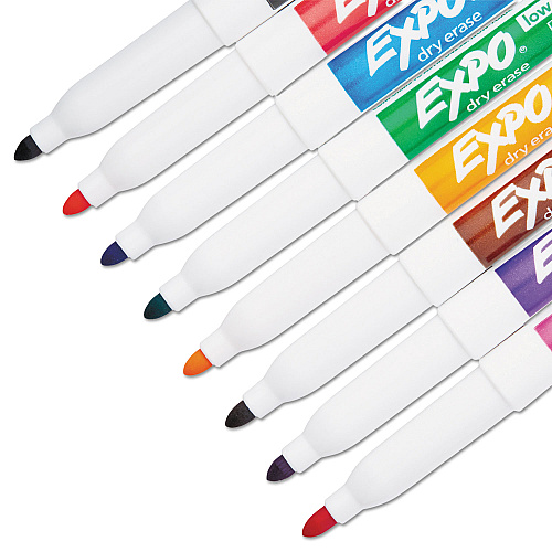 EXPO Low-Odor Dry-Erase Marker, Fine Bullet Tip, Assorted Colors, 8/Set (86601)