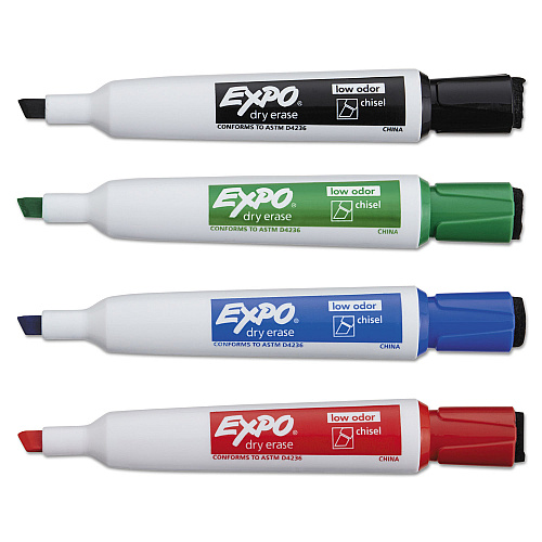 EXPO Magnetic Dry Erase Marker, Broad Chisel Tip, Assorted Colors, 4/Pack (1944728)