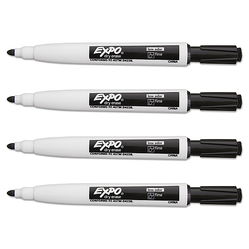 EXPO Magnetic Dry Erase Marker, Fine Bullet Tip, Black, 4/Pack (1944745)