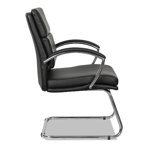 Alera Neratoli Slim Profile Stain-Resistant Faux Leather Guest Chair, 23.81" x 27.16" x 36.61", Black Seat/Back, Chrome Base (ALENR4319)