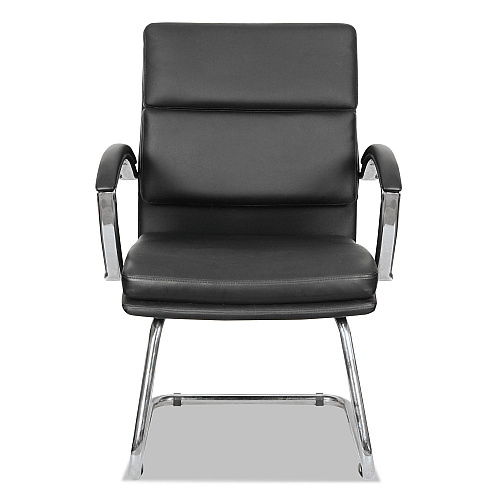 Alera Neratoli Slim Profile Stain-Resistant Faux Leather Guest Chair, 23.81" x 27.16" x 36.61", Black Seat/Back, Chrome Base (ALENR4319)