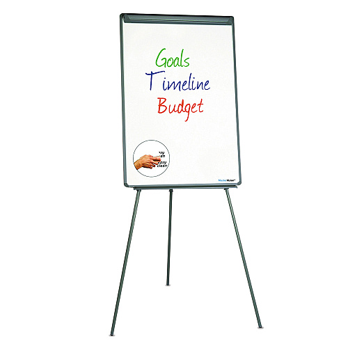MasterVision Basic Tripod Melamine Presentation Easel, 22.5 x 42, White/Black (EA2300045)