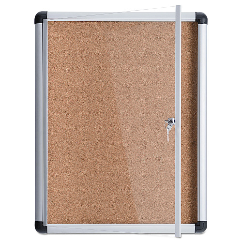 MasterVision Slim-Line Enclosed Cork Bulletin Board, One Door, 28 x 38, Tan Surface, Aluminum Frame (VT630101690)