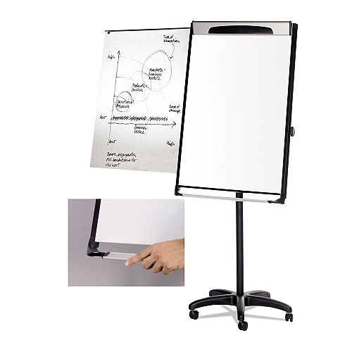 MasterVision Platinum Mobile Easel, 29 x 41, White Surface, Black Plastic Frame (EA48066720)