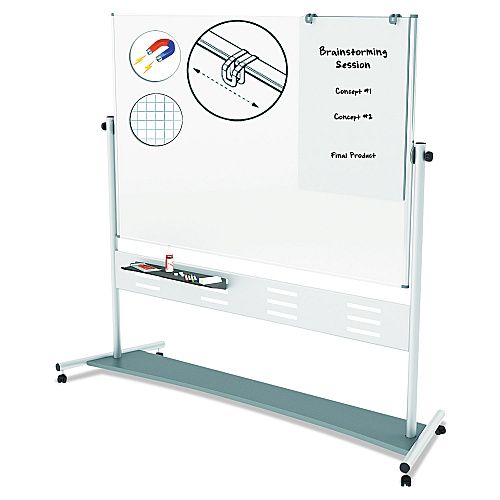 MasterVision Revolver Easel, 70.8 x 47.2, 80" Tall Easel, Horizontal Orientation, White Surface, Silver Aluminum Frame (QR5507)