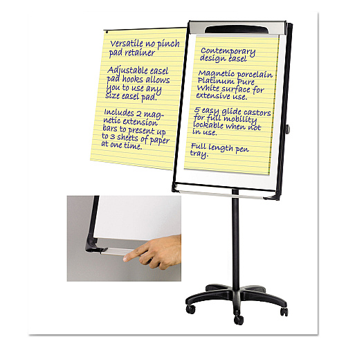 MasterVision Platinum Mobile Easel, 29 x 41, White Surface, Black Plastic Frame (EA48066720)