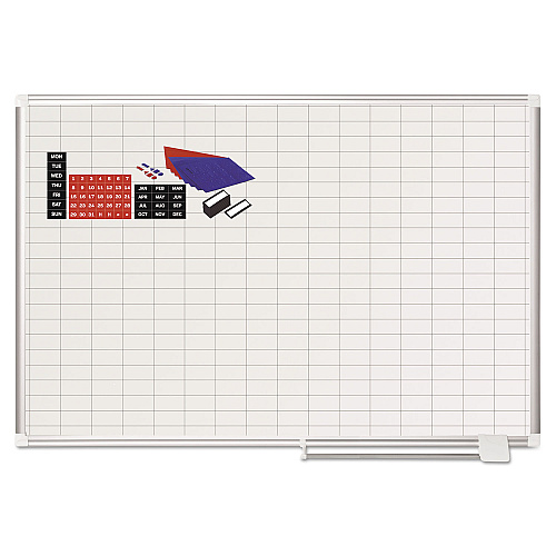 MasterVision Gridded Magnetic Steel Dry Erase Planning Board with Accessories, 1 x 2 Grid, 48 x 36, White Surface, Silver Aluminum Frame (MA0592830A)