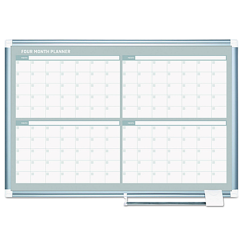 MasterVision Magnetic Dry Erase Calendar Board, Four Month, 36 x 24, White Surface, Silver Aluminum Frame (GA03105830)