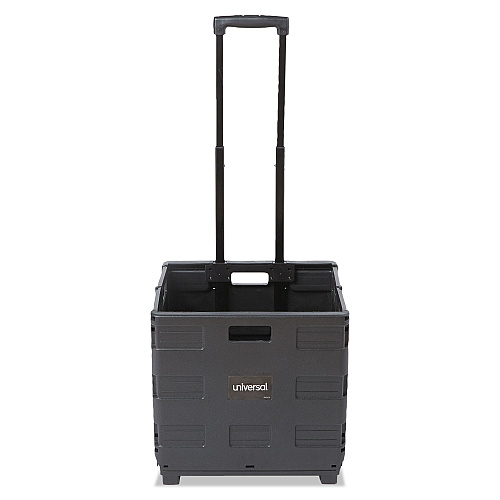 Universal Collapsible Mobile Storage Crate, Plastic, 18.25 x 15 x 18.25 to 39.37, Black (UNV14110)