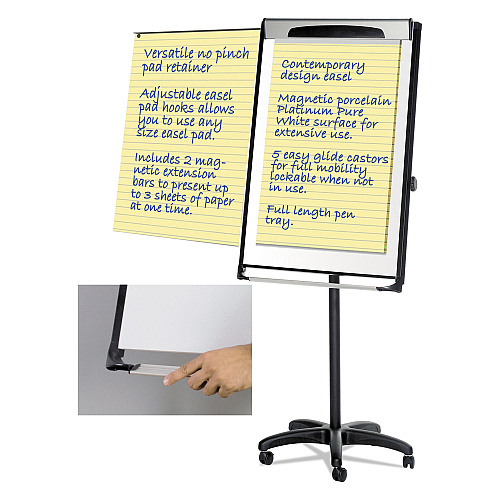 MasterVision Platinum Mobile Easel, 29 x 41, White Surface, Black Plastic Frame (EA48066720)