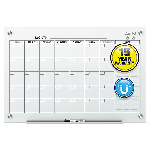 Quartet Infinity Magnetic Glass Calendar Board, One Month, 48 x 36, White Surface (GC4836F)