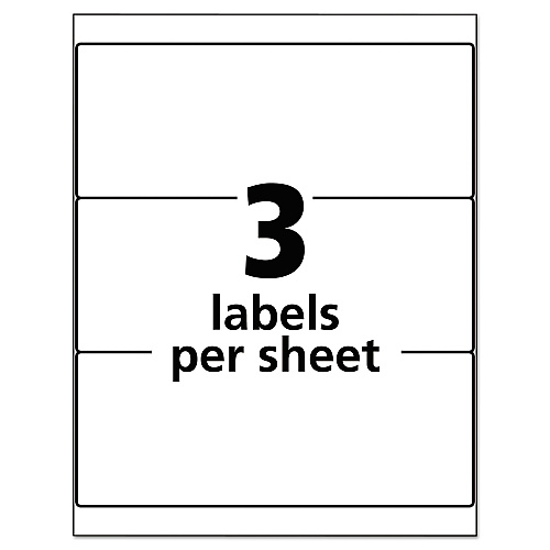 Avery Durable Permanent ID Labels with TrueBlock Technology, Laser Printers, 3.25 x 8.38, White, 3/Sheet, 50 Sheets/Pack (61531)