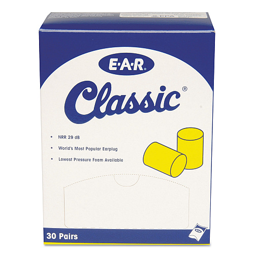 3M E-A-R Classic Earplugs, Pillow Paks, Cordless, PVC Foam, Yellow, 30 Pairs/Box (3101060)